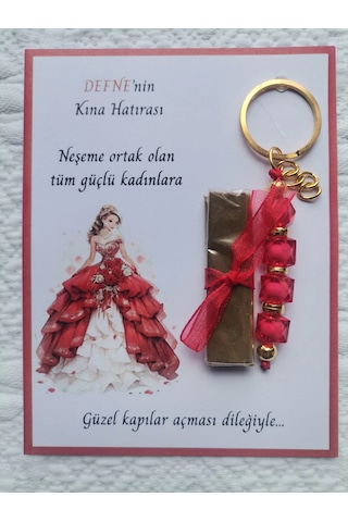 100 Adet Kişiye Özel Kına Hatırası Dağıtmalık Hediyelik Kırmızı Anahtarlık Ve Paketlenmiş Kına