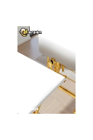 Eranş Serisi 4'lü Katlanır Mdf Mebran Ahşap Çanta Zigon Sehpa Gold Ayak Beyaz Desen Gold Ayak