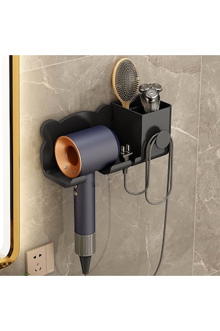 Saç Kurutma Makinesi Duvara Monte Tutucu Banyo Rafı Depolama Rafı İçin, Stil: Siyahı Yükselt Siyah