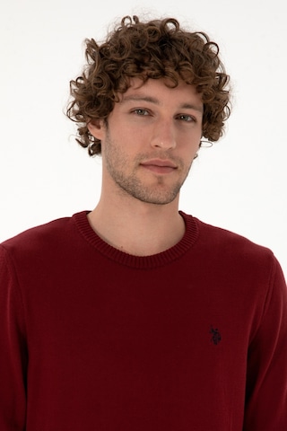 U.S. Polo Assn. Erkek Slim Fit Bisiklet Yaka Bordo Basic Kazak 50313713-VR014
