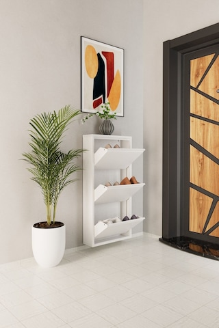 3 Kapaklı Metal Ayakkabılık Beyaz Beyaz