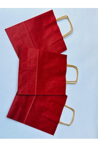 1.kalite 18x8x24 Cm 3 Lü Bordo Renkli Kraft Kağıt Çanta, Hediye Poşeti, Hediye Paketi, Kraft Çanta