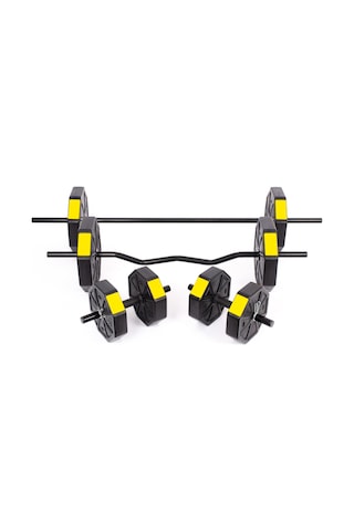 Tan Spor 60 KG Dambıl Halter Ağırlık Full Kısa + Düz + Z Bar Set Kırmızı Kapaklı