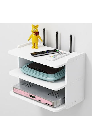 Duvara Monte 3 Raflı Modem Uydu Telefon Kumanda Vb Eşya Düzenleyici Raf Al5348 Beyaz