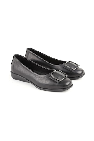 Libero L076.3101 Hakiki Deri Tokalı Esnek Kauçuk Taban Kadın Loafer Casual Ayakkabı Siyah
