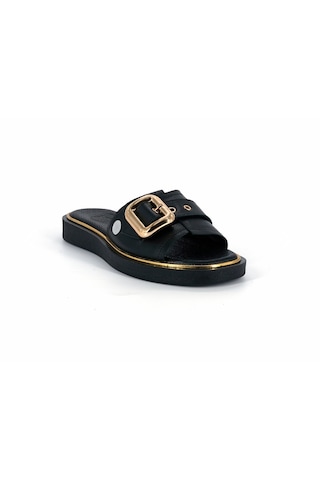 Mammamia D26yt-6055 Siyah Hakiki Deri Kadın Trendy Terlik