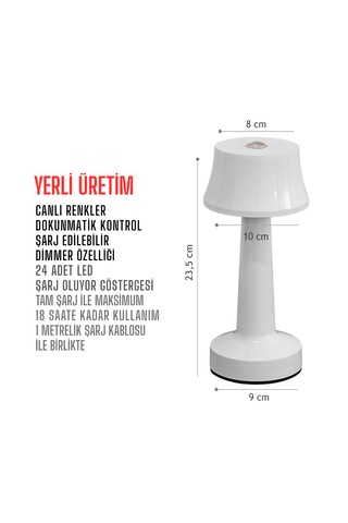 Zenlight Metal Dokunmatik Şarjlı Masa Lambası 320-6 Beyaz