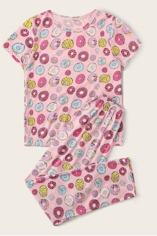 Merry See Kısa Kollu Alt Uzun Donut Baskılı Pijama Takımı 001