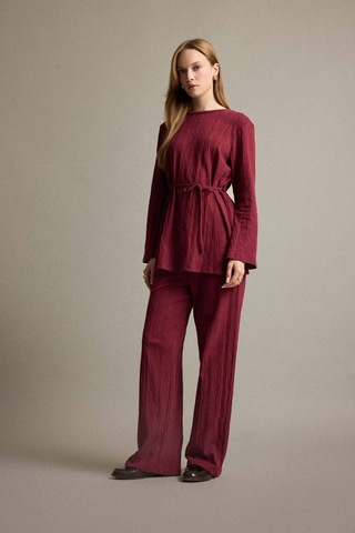 Defacto Regular Fit Bisiklet Yaka Bağlamalı Uzun Kollu Tunik F5369ax25aubr115 Bordo