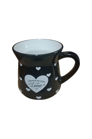 Seramik Kulplu Bardak Kalpli Desen Renli 250 Cc - Siyah Siyah