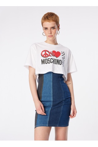 Moschino Jeans Beyaz Kadın Yuvarlak Yaka Baskılı T-shirt 241k1j0703
