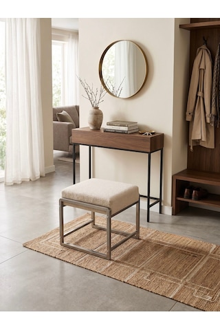 Pure Gri Ayaklı Babyface Puf 50x40x45 Cm - Modern Bench Krem