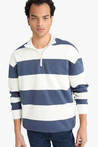Defacto Boxy Fit Dik Yaka Yarım Fermuarlı Çizgili Sweatshirt F4640ax25aunv94 Lacivert