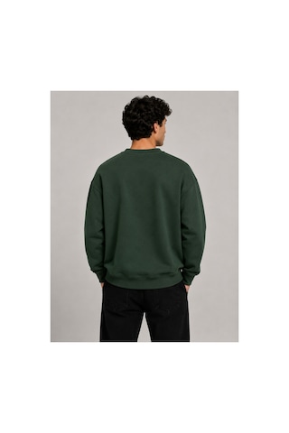 Herkesemoda Work Harder Baskı Detaylı Bisiklet Yaka Şardonlu 2 İplik Sweatshirt Yeşil