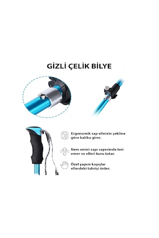 Hymark Trekking Hafif Katlanabilir 105-125cm Dağcı Doğa Kamp Yürüyüş Batonu Açık Mavi
