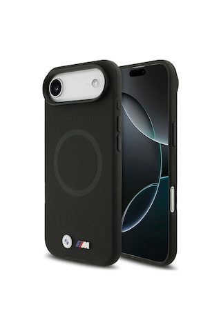 İphone 17 Air Uyumlu Kılıf Bmw Lisanslı M-safeli Metal Logolu Delikli M Dizayn Deri Kapak Siyah Siyah