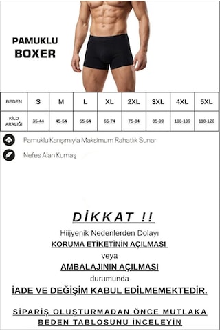 John Lion Erkek Boxer 10 Lu Paket Pamuklu Rahat Kalıp Günlük İç Giyim Siyah Siyah