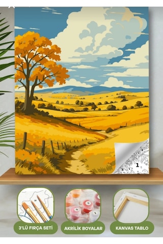 Denic Sayılarla Boyama Seti 40x50 Cm (Çıtalı) Fırça Boya Dahil Numaralı Tuval Bahar Manzara