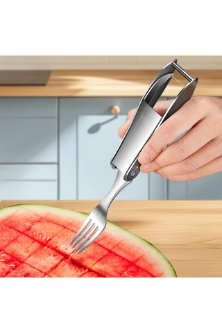 Homyl 2'si 1 Arada Karpuz Çatal Dilimleyici Meyve Kesici Gümüş