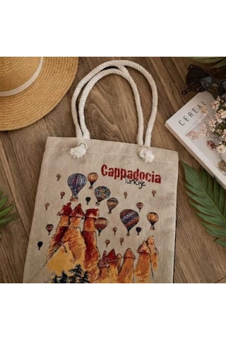Kapadokya Dokuma Heybe Çanta Kol Çantası Plaj Çantası Kadın Çanta Bej