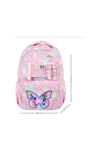 Miço Kids Kelebek Desenli Kız Çocuk 3'lü Okul Çanta Seti Pembe
