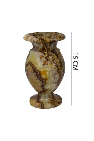 Oniks Doğal Taş Küp Vazo - Damarlı Akik Taşı Dekoratif Vazo