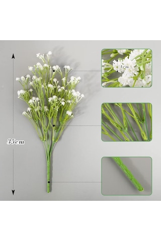 Yapay Çiçek Plastik Beyaz Cipso 5 Dallı 35cm