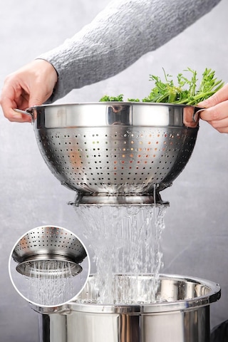 Olla Gümüş Paslanmaz Çelik Kevgir Karıştırma Kasesi Salata Makarna Sebze Meyve Süzgeç 30 Cm Gümüş