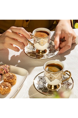 Nehir Ece 6 Kişilik 12 Parça Porselen Kahve Fincan Takımı