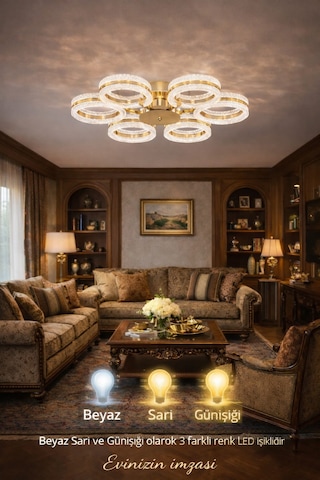 Alya 6lı Gold Plafonyer 3 Renk Led Secenekli Salon Oturma Odası Ledli Avize Altın - Gold Alya 6lı Gold Plafonyer 3 Renk Led Secenekli Salon Oturma Odası Ledli Avize Altın - Gold