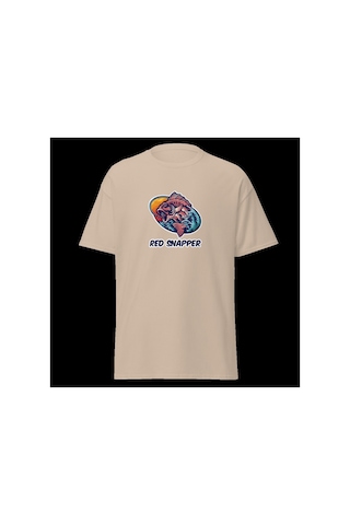 Wildstyle Red Snapper Balık Balıkçılık Deniz Vintage Balıkçı Baskılı Unisex Bisiklet Yaka Pamuklu Tişört - Cam Camel