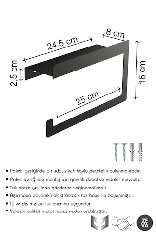 Siyah Metal Duvara Monte Havlu Peçetelik, Peçete Düzenleyici