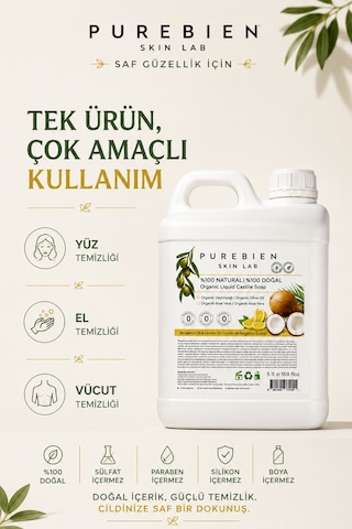 %100 Doğal Kastil Sıvı Sabun 5lt - Yoğun Nemlendirici Etki - Ekonomik Boy