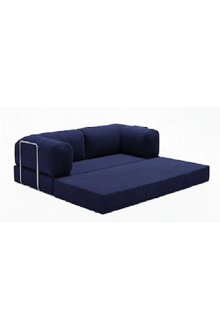 Herev 200x200 Cm 50 Dns Modüler Köşe Koltuk Fitilli Kadife Kumaş, Yatak Olabilen, Modern Tasarım Şark Köşe Lacivert