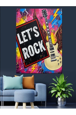 "haydi Rock Yapalım" Gitar Dekoratif Kanvas - Mdf Ahşap Tablo