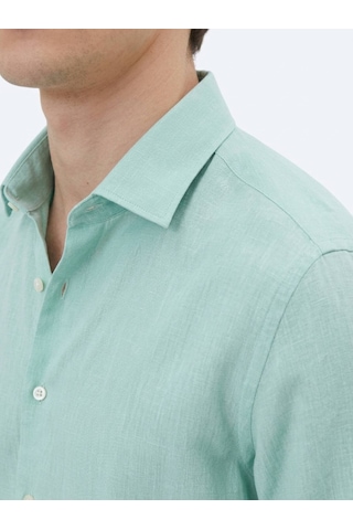 Kip Açık Yeşil Regular Fit Uzun Dokuma Casual Pamuk Karışımlı Gömlek