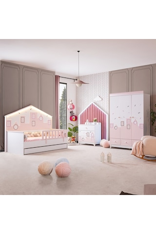City Montessori Çocuk Odası Takımı, Yavrulu Yataklı, Pembe