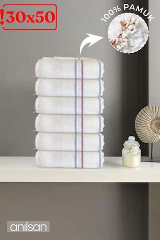 6'lı Beyaz Çizgili Düğün Havlusu 62gr %100 Pamuk 30x50 Cm El Ve Yüz Havlusu Beyaz