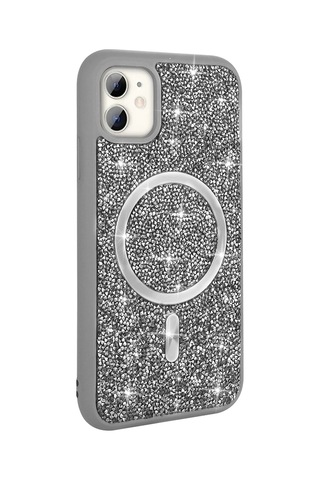 Apple Uyumlu iPhone 11 Kılıf Pırlanta Tasarımlı M-safe Şarj Özellikli Zore Mozaik Silikon Kapak