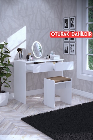 Dekorfim DF02102B İki Çekmeceli Tabureli Makyaj Masası