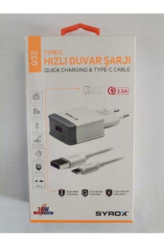Q32 Hızlı Sarj Cihazı Seti Type-c Hızlı Ev Şarj Aleti 3.0a Q32 Beyaz