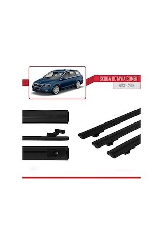 Skoda Octavia Combı 2013-2016 Arası İle Uyumlu Basic Model Ara Atkı Tavan Barı Siyah 3 Adet
