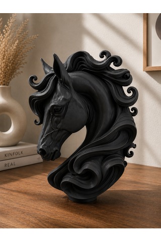 3d Horse Dekoratif Büst 25cm Siyah