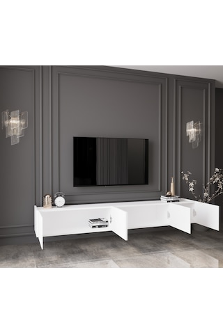 Capella Country Beyaz Mdf 5 Kapak Duvara Monte 200 Cm Tv Ünitesi