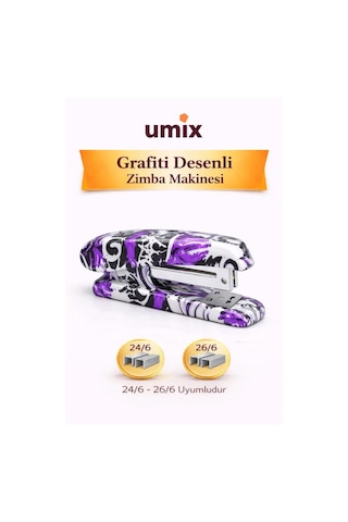 Umix Grafiti Desenli Zımba Makinesi 24/6 26/6 Uyumlu Renkli Ofis & Okul Zımbası
