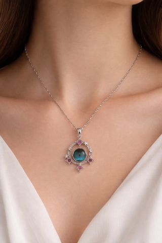 Galaksi Temalı Mavi Kristal Zirkon Kolye - Gümüş Kaplama Kadın Kolye