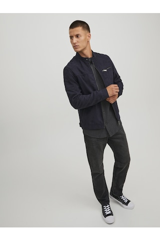 Jack & Jones Erkek Rocky Deri Ceket Lacivert - Siyah