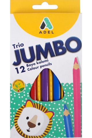 Adel Jumbo Trio 12 Renk Üçgen Gövde Kuru Boya Kalemi