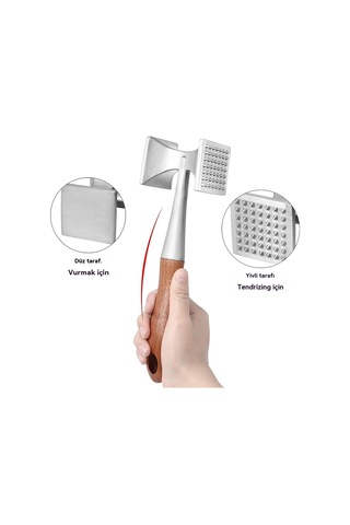 Et Yumuşatma Çekiç Çift Taraflı Et Dövücü Alet Biftek, Sığır Eti Tavuk Tokmağı Mutfak İçin Ahşap Saplı