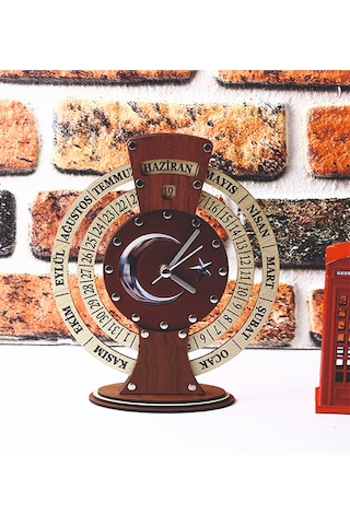 Anneye,Babaya,Sevgiliye Hediye Ay Yıldız Takvimli Ahşap Masa Saati